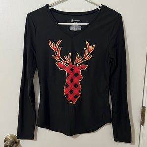 No Boundaries Black Plaid Deer Graphic Long Sleeve
